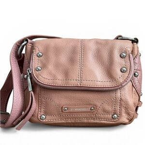 B. Makowsky Dusty Rose Pebbled Leather Studded Crossbody Bag